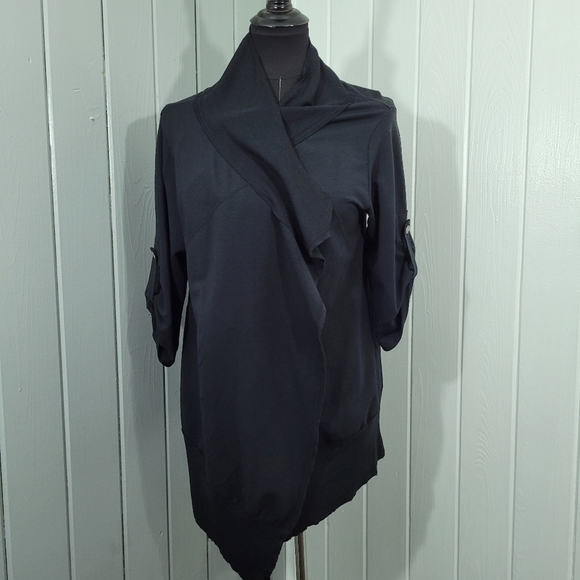 Mod-O-Doc Women's Sz S Black Waterfall Open Front Cardigan 3/4 Sleeve Lagenlook - Picture 4 of 13